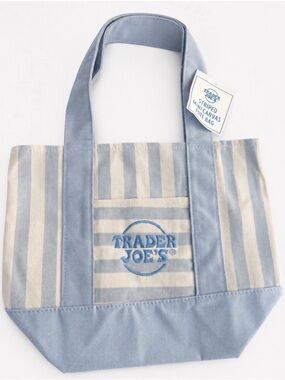 Limited Edition - Trader Joes Mini Canvas Tote Bag - Striped Blue - NWT
